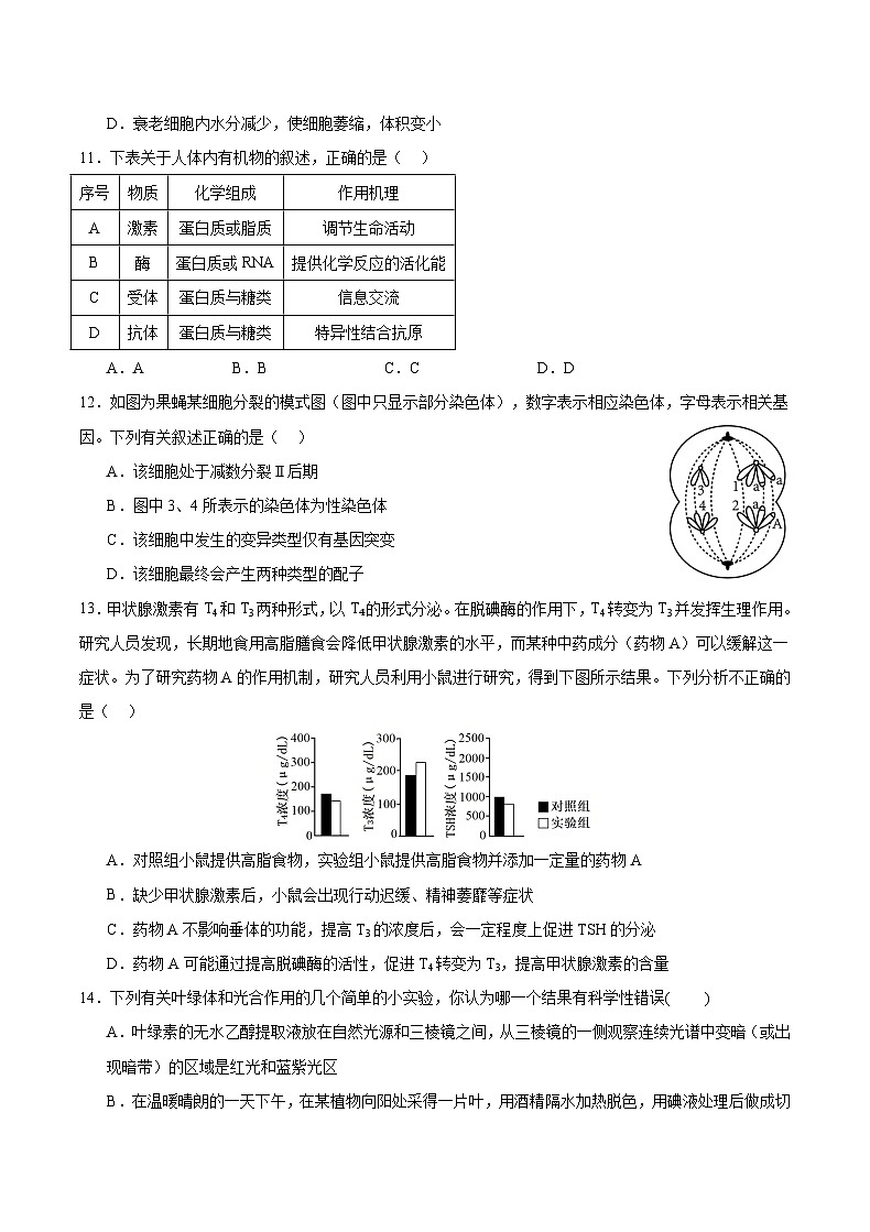 重庆市乌江新高考协作体2024届高三下学期第三次模拟预测试题生物含答案03