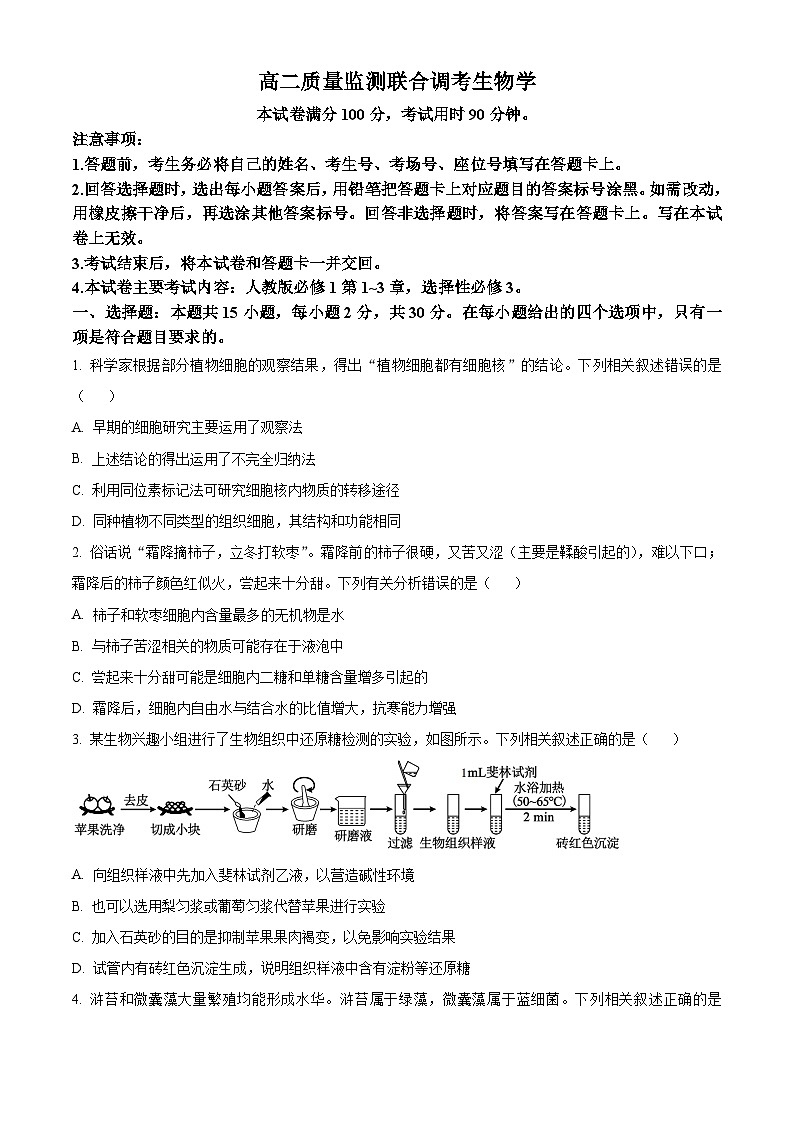 山东省联考2023-2024学年高二下学期5月月考生物试题(学生版)第1页