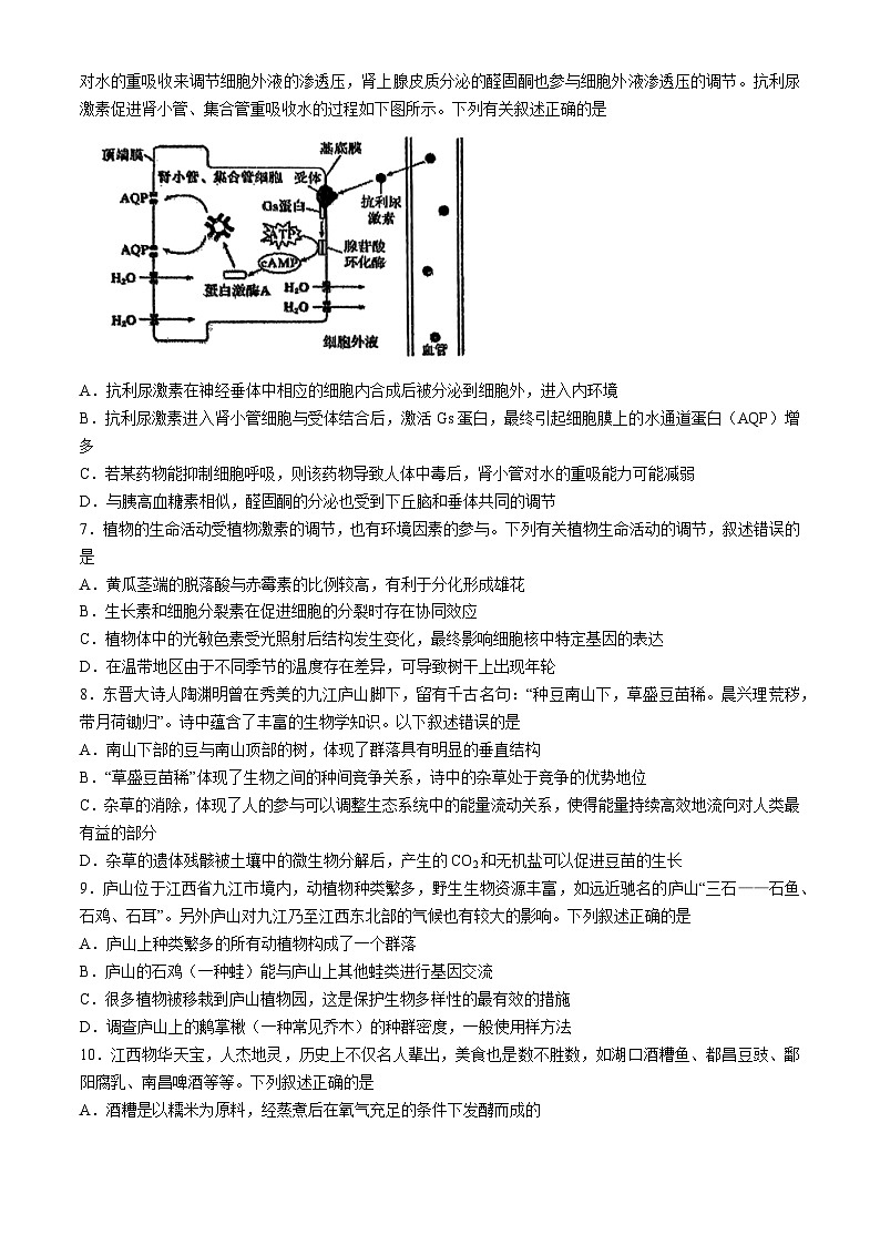 江西省九江市浔阳区九江第一中学2023-2024学年高三适应性考试(二模)生物试题(无答案)02