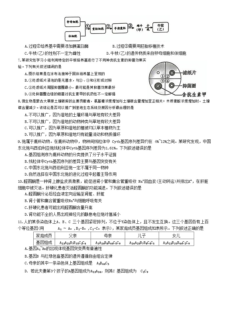 2024年5月北斗星盟高三适应性联考生物试卷第2页
