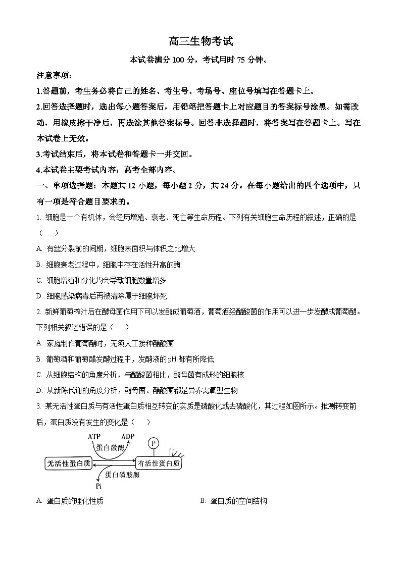 2024屆江西省百所名校仿真模擬大聯(lián)考高三三模生物試卷（原卷版+解析版）第1頁(yè)
