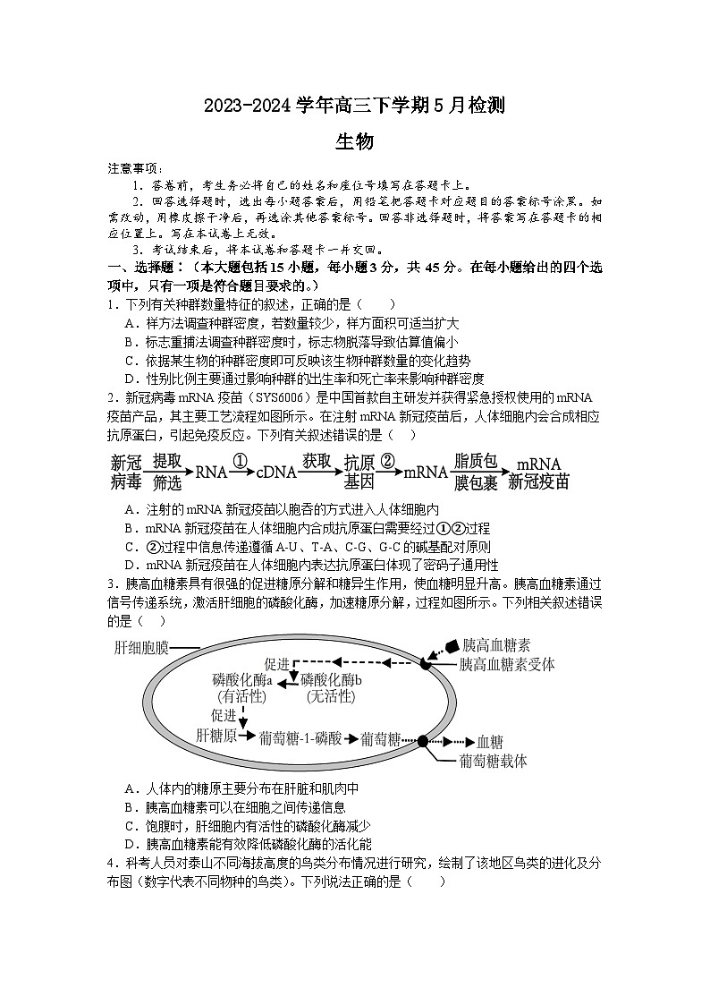 2024许昌高级中学高三下学期5月月考试题生物含解析第1页