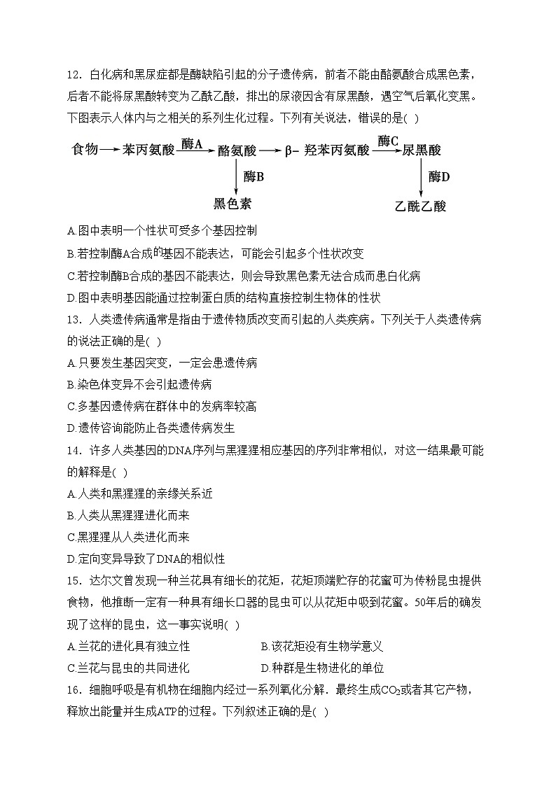 陕西省咸阳市2022-2023学年高一下学期期末生物试卷(含答案)第3页