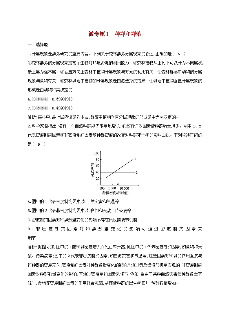 2024届高考生物考前冲刺第1篇专题素能提升专题5生态微专题突破练1种群和群落第1页