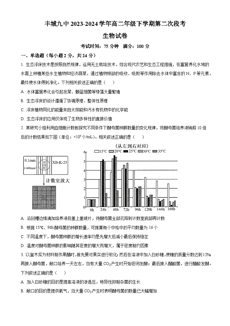 精品解析:江西省宜春市丰城市第九中学2023-2024学年高二下学期第二次段考生物试题(原卷版)第1页