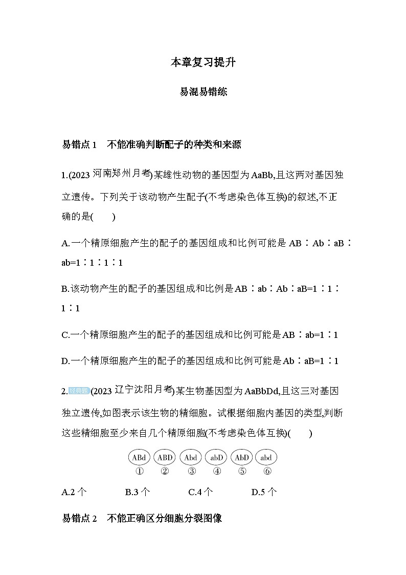 人教版高中生物必修2第2章基因和染色体的关系复习提升练含答案01