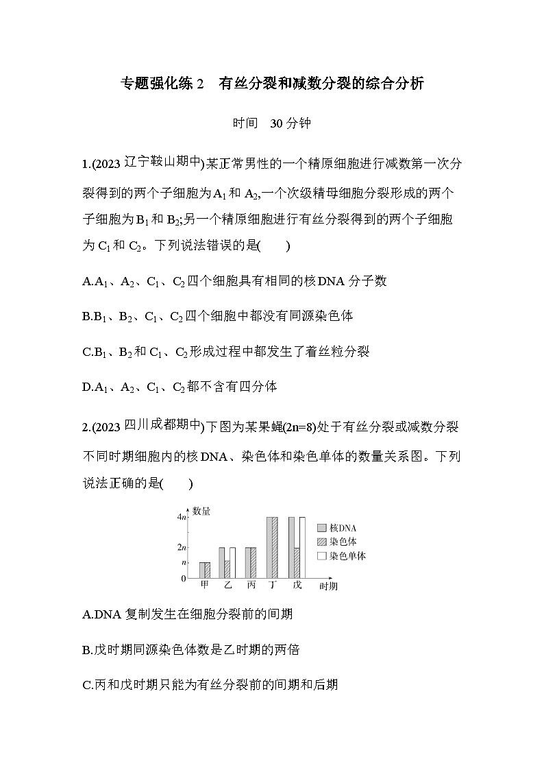 人教版高中生物必修2第2章基因和染色体的关系专题强化练2有丝分裂和减数分裂的综合分析含答案01