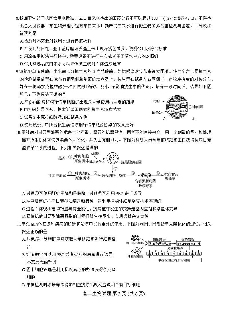 山东省济南市2023-2024学年高二下学期期末考试生物试题第3页