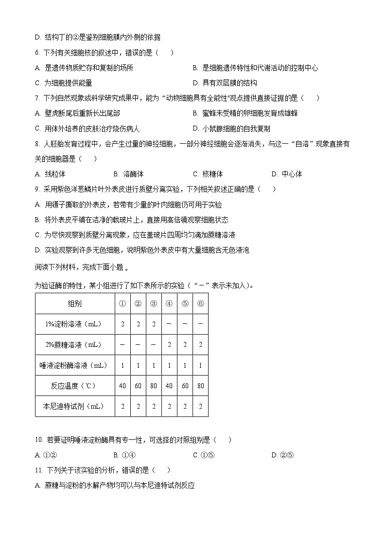 浙江省浙东北(ZDB)联盟2023-2024学年高一下学期期中联考生物试题 Word版无答案第2页