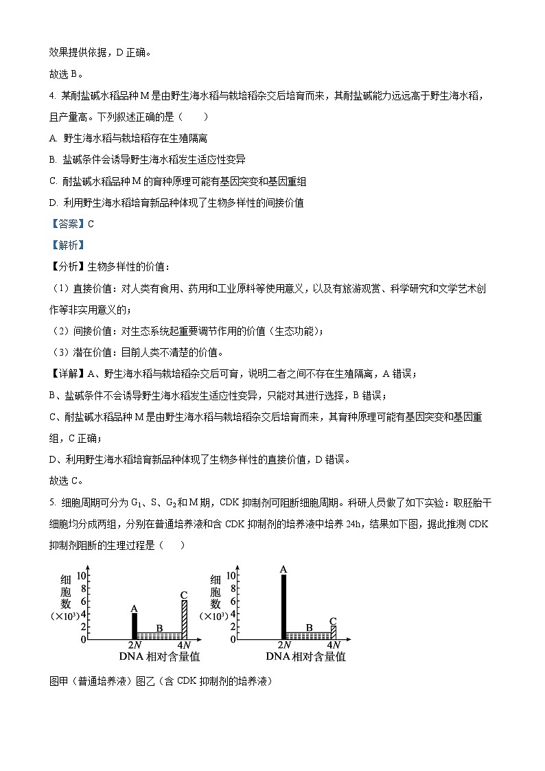 浙江省绍兴市上虞区2024届高三下学期5月高考及选考适应性考试生物试题(Word版附解析)03