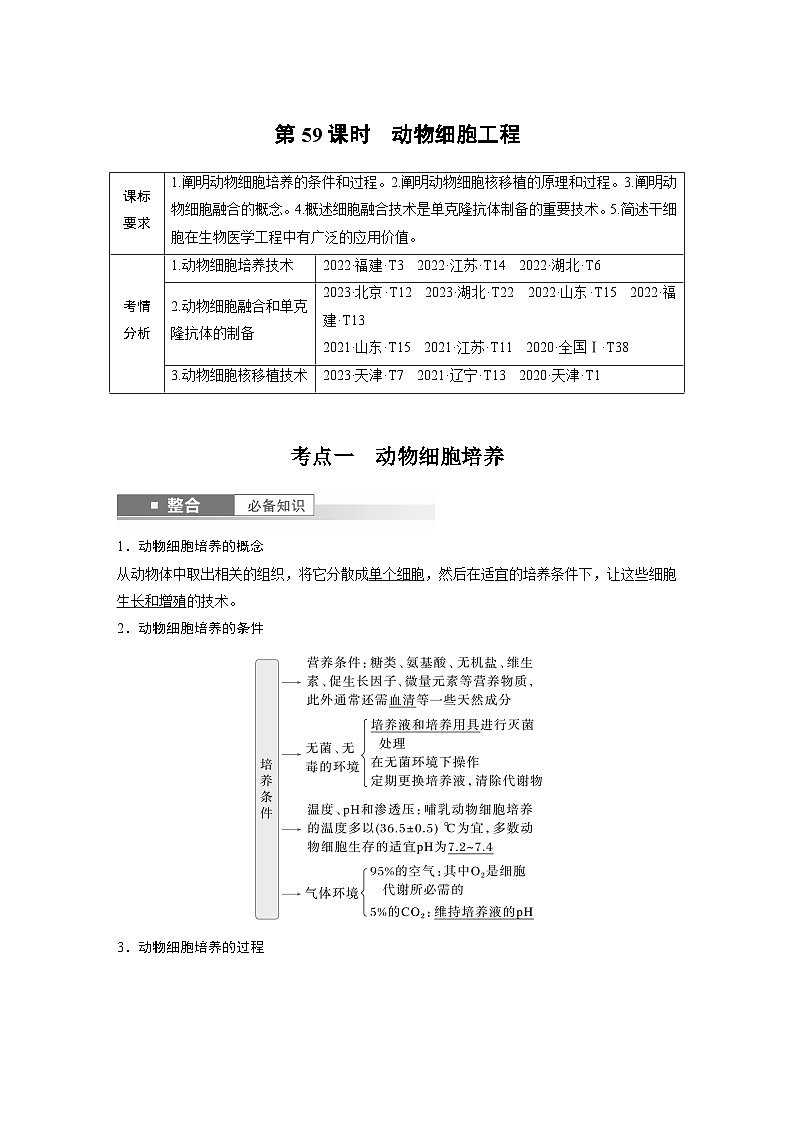 第十单元 第59课时 动物细胞工程-2025年高考生物大一轮复习课件01