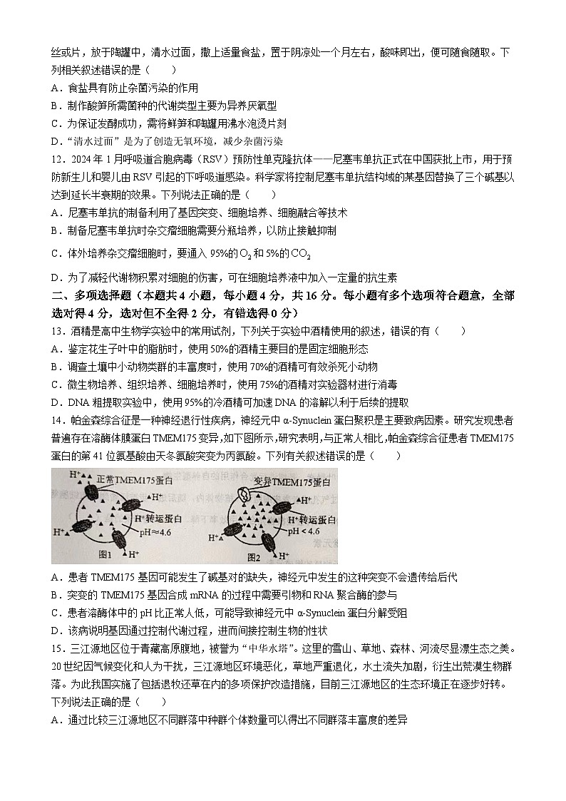 江西省景德镇市乐平中学2023—2024学年高二下学期期末考试生物试题第3页