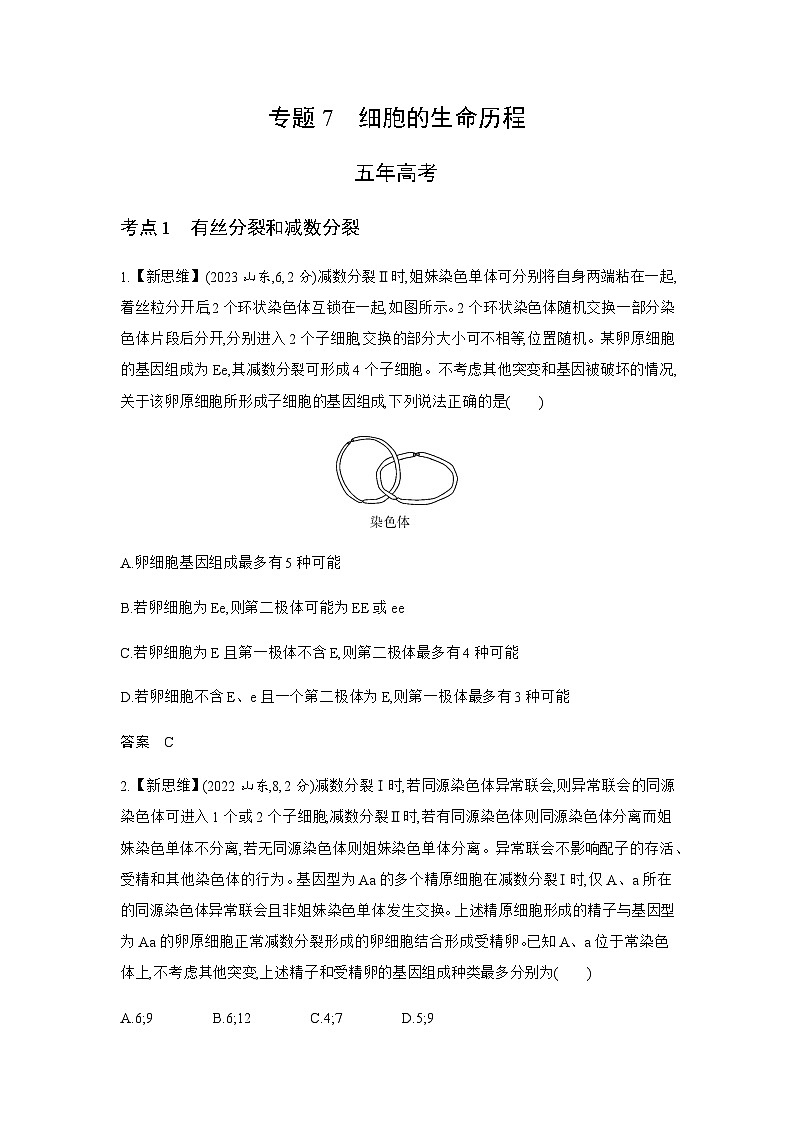高考生物(山东专用)复习专题7细胞的生命历程练习含答案第1页
