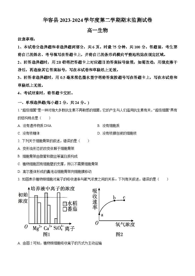 湖南省岳阳市华容县2023-2024学年高一下学期期末考试生物试题 Word版无答案第1页