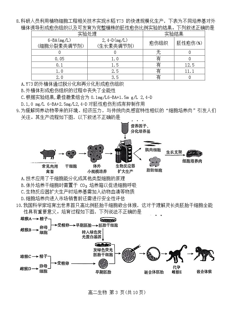 北京市东城区2023-2024学年高二下学期期末考试生物试题03