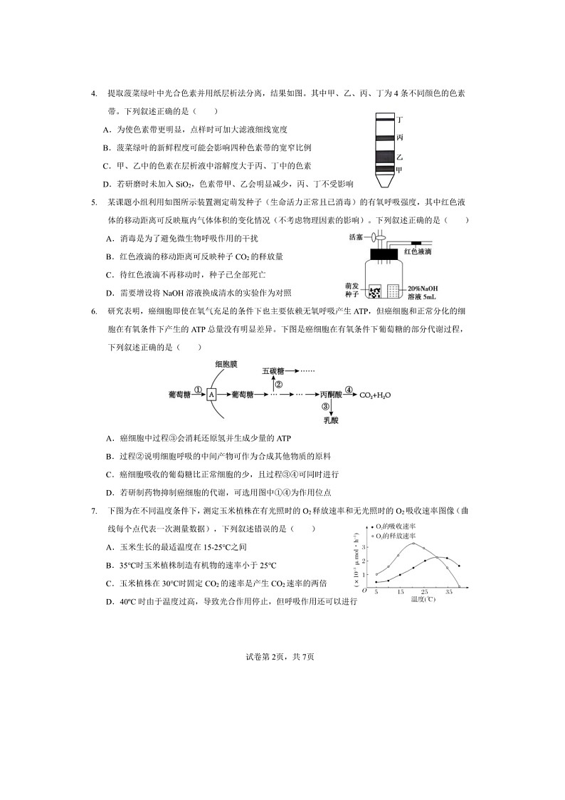 安徽省马鞍山市第二中学2023-2024学年高一下学期期中素质测试生物试题02