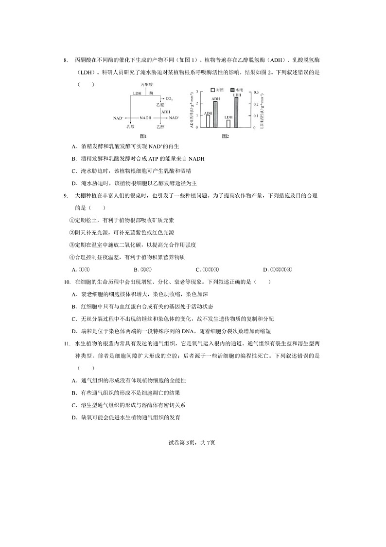 安徽省马鞍山市第二中学2023-2024学年高一下学期期中素质测试生物试题03