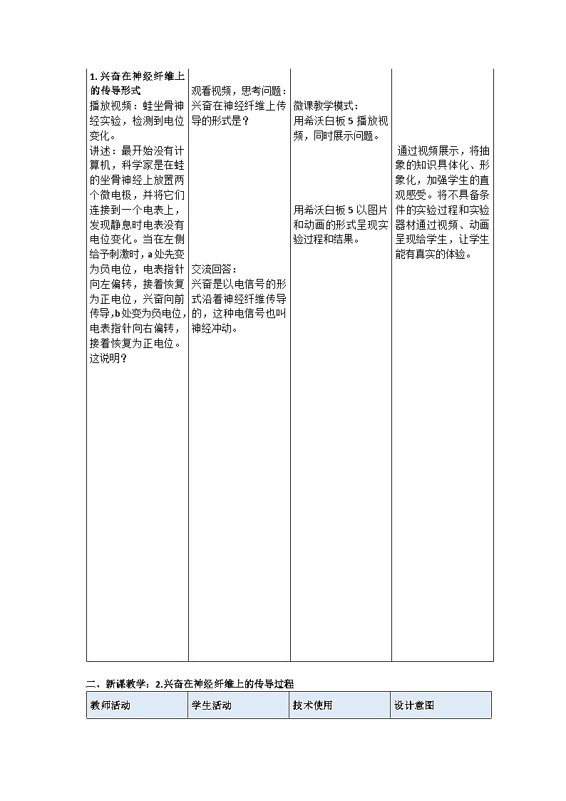 2.3.1 兴奋在神经纤维上的传导 教案-2024-2025学年高二上学期生物人教版选择性必修102