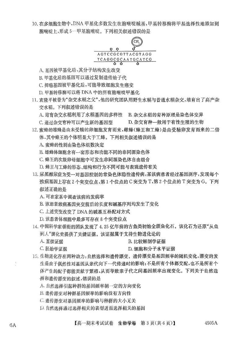 黑龙江省绥化市绥棱县绥棱县第一中学2023-2024学年高一下学期7月期末生物试题第3页