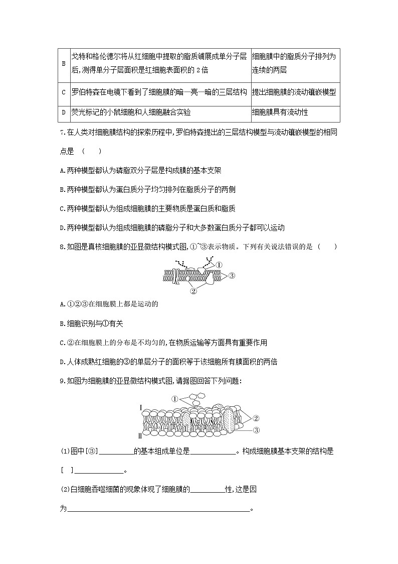 新人教版 高一 生物必修一 第三章 第一节 细胞膜的结构和功能 课时练(含答案)第3页