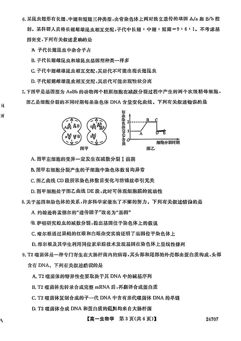 陕西省安康市教育联盟2023-2024学年高一下学期期末考试生物试题03