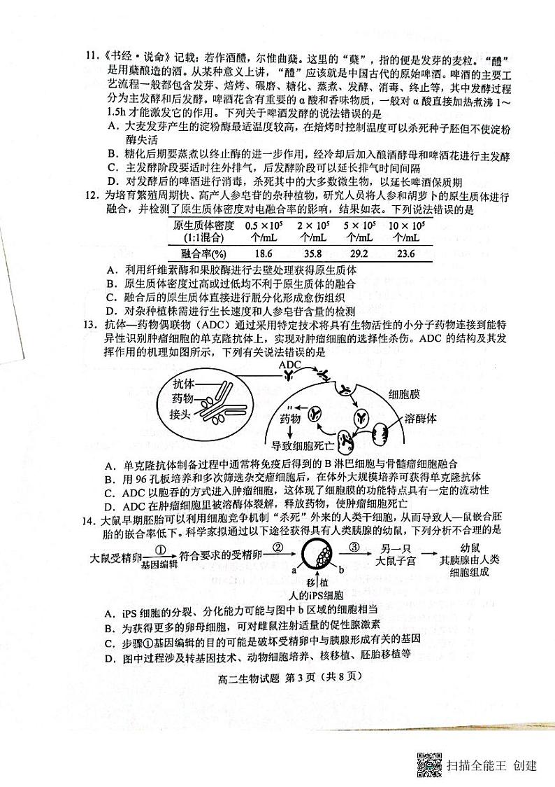 生物-山东省菏泽市2023-2024学年高二下学期7月期末教学质量检测试题和答案第3页