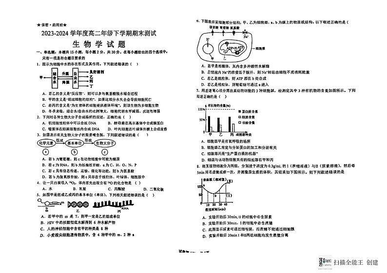 吉林省吉林市松花江中学2023-2024学年高二下学期7月期末生物试题第1页