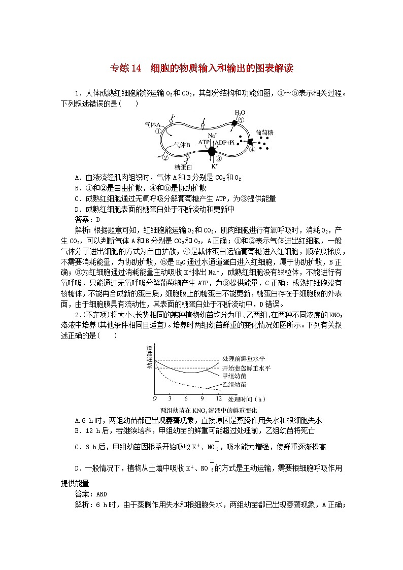 2025版高考生物一轮复习微专题小练习专练14细胞的物质输入和输出的图表解读01