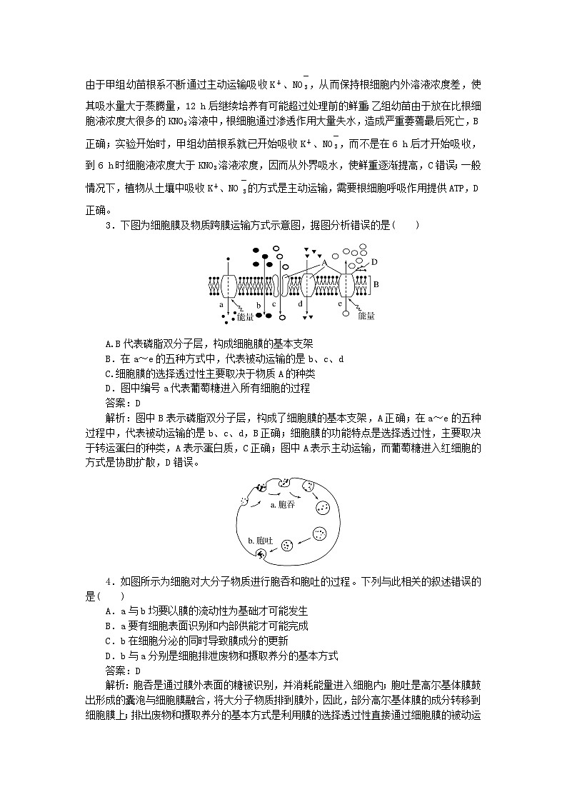 2025版高考生物一轮复习微专题小练习专练14细胞的物质输入和输出的图表解读02