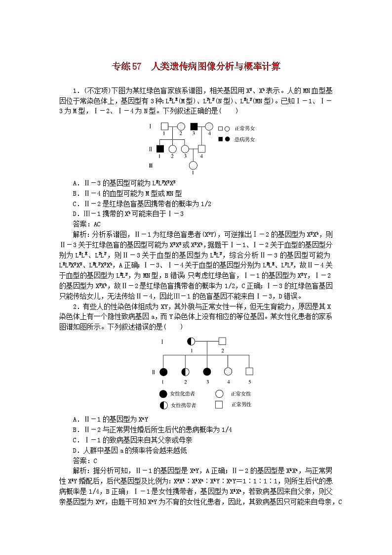 2025版高考生物一輪復(fù)習微專題小練習專練57人類遺傳病圖像分析與概率計算第1頁