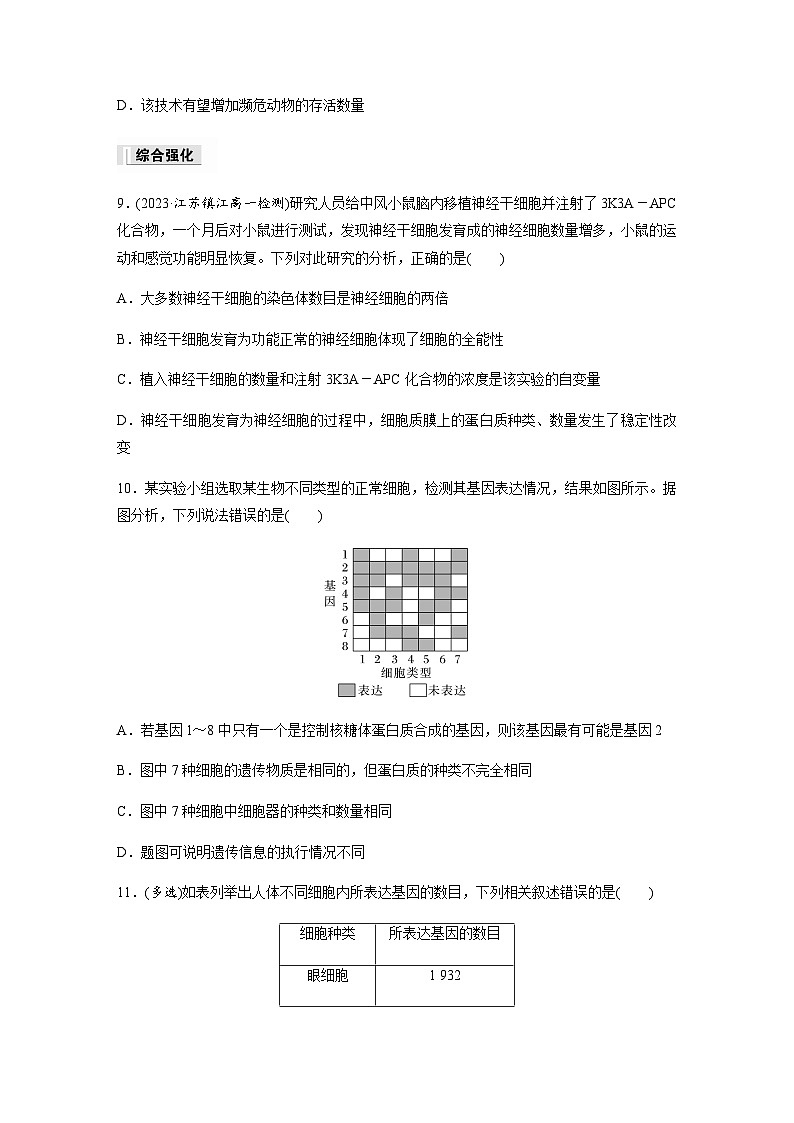 第4章 第2节 第1课时 细胞分化和细胞全能性 课时练(含答案)高中生物必修1(苏教版2019)第3页