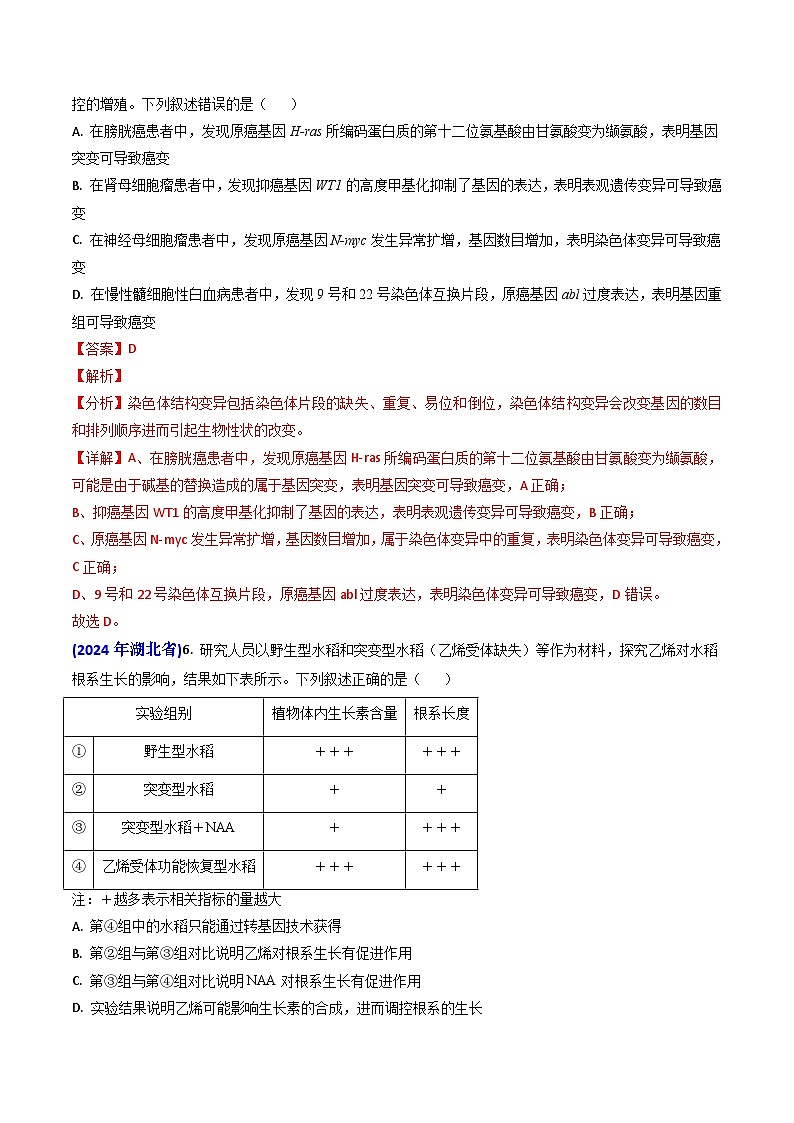 专题10 变异与育种-2024年高考真题和模拟题生物分类汇编(教师卷)第2页