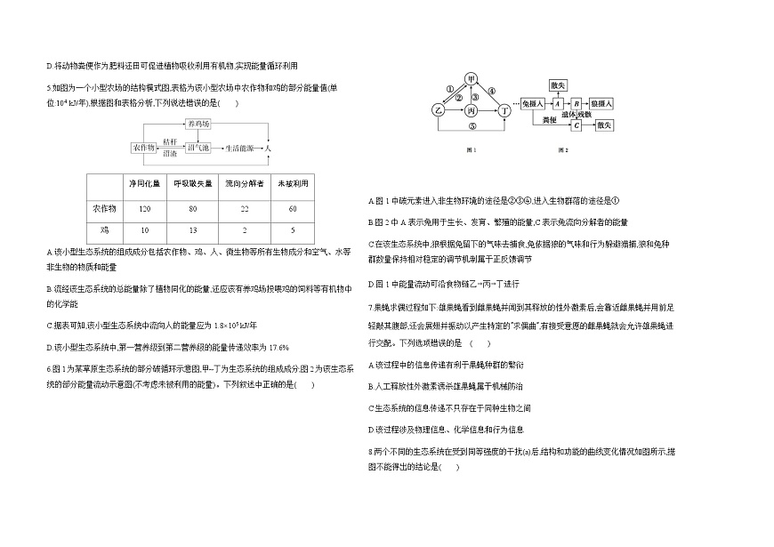人教版高中生物選擇性必修2生物與環(huán)境生物第3章生態(tài)系統(tǒng)及其穩(wěn)定性 第4章人與環(huán)境檢測含答案第2頁