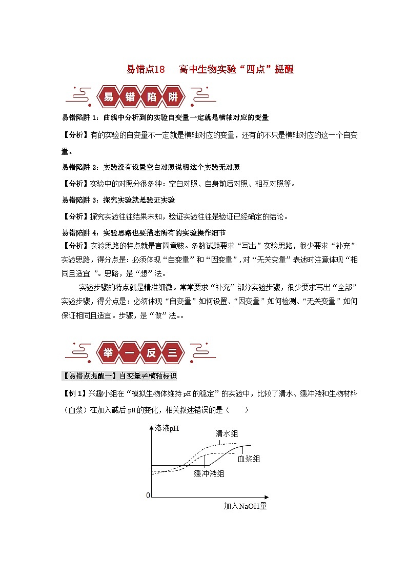 新高考专用备战2024年高考生物易错题精选易错点18高中生物实验“四点”提醒学生版第1页