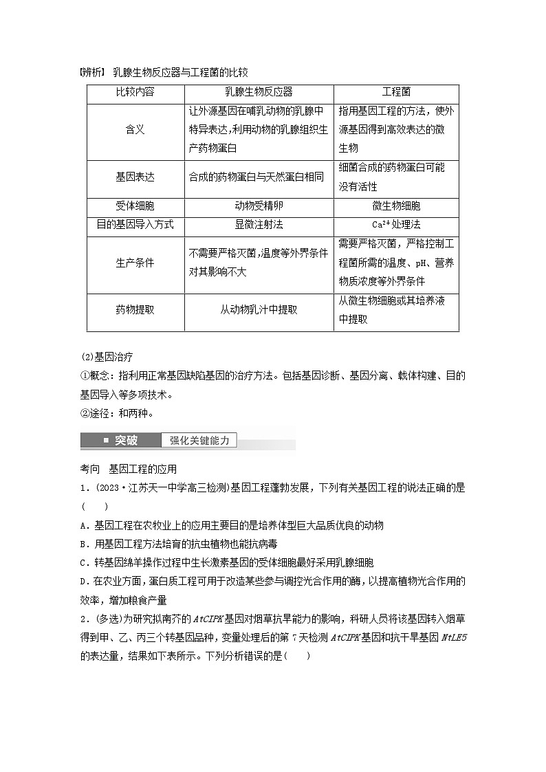 2024届高考生物一轮复习学案第十单元生物技术与工程第7课时基因工程的应用和蛋白质工程苏教版第2页