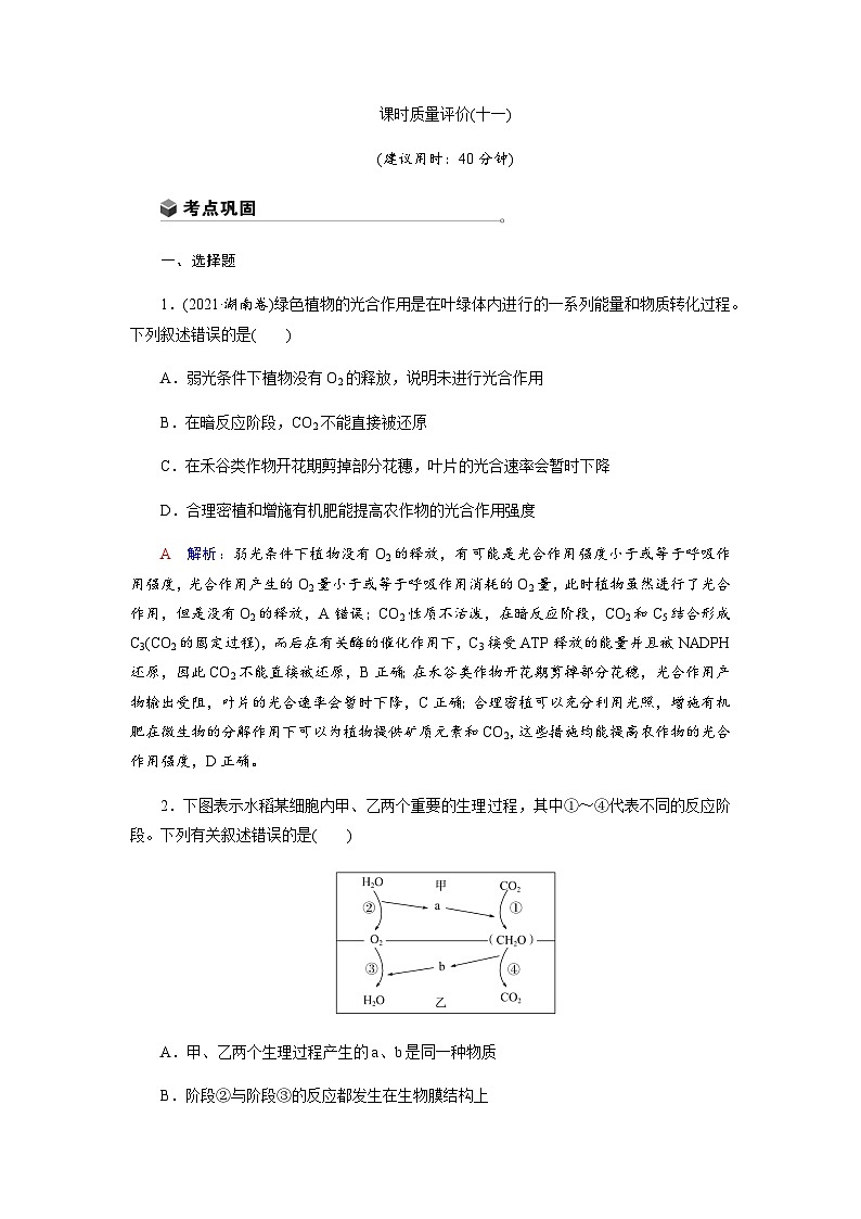 高考生物一轮复习课时练习(十一)含答案第1页