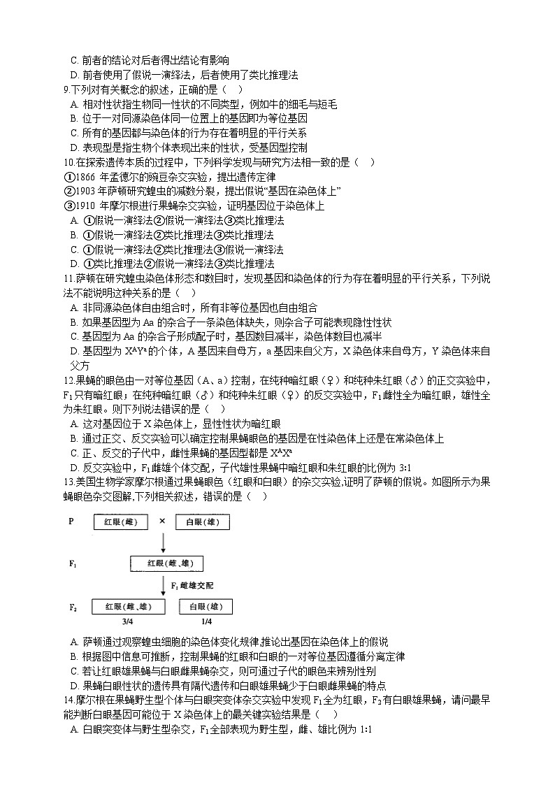 高中生物 人教版 (2019)  必修二同步练习2.2基因在染色体上 同步练习(含解析)第2页