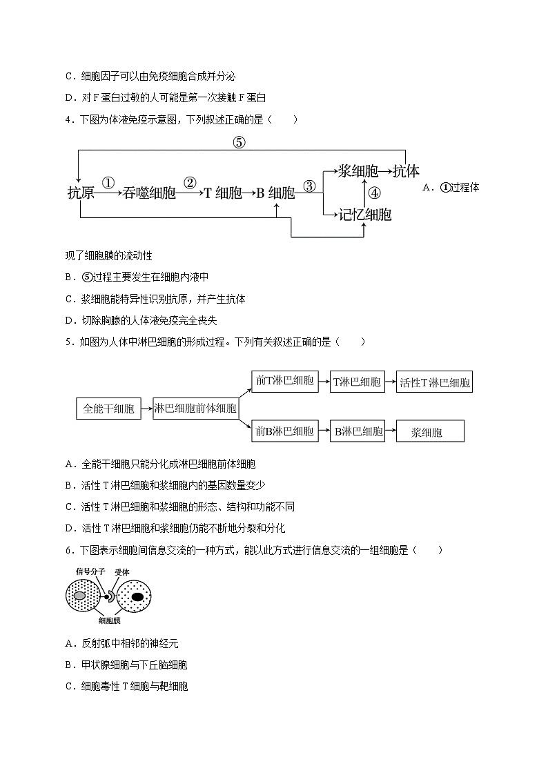 第4章 免疫调节 单元测试卷人教版(2019)高中生物选择性必修102