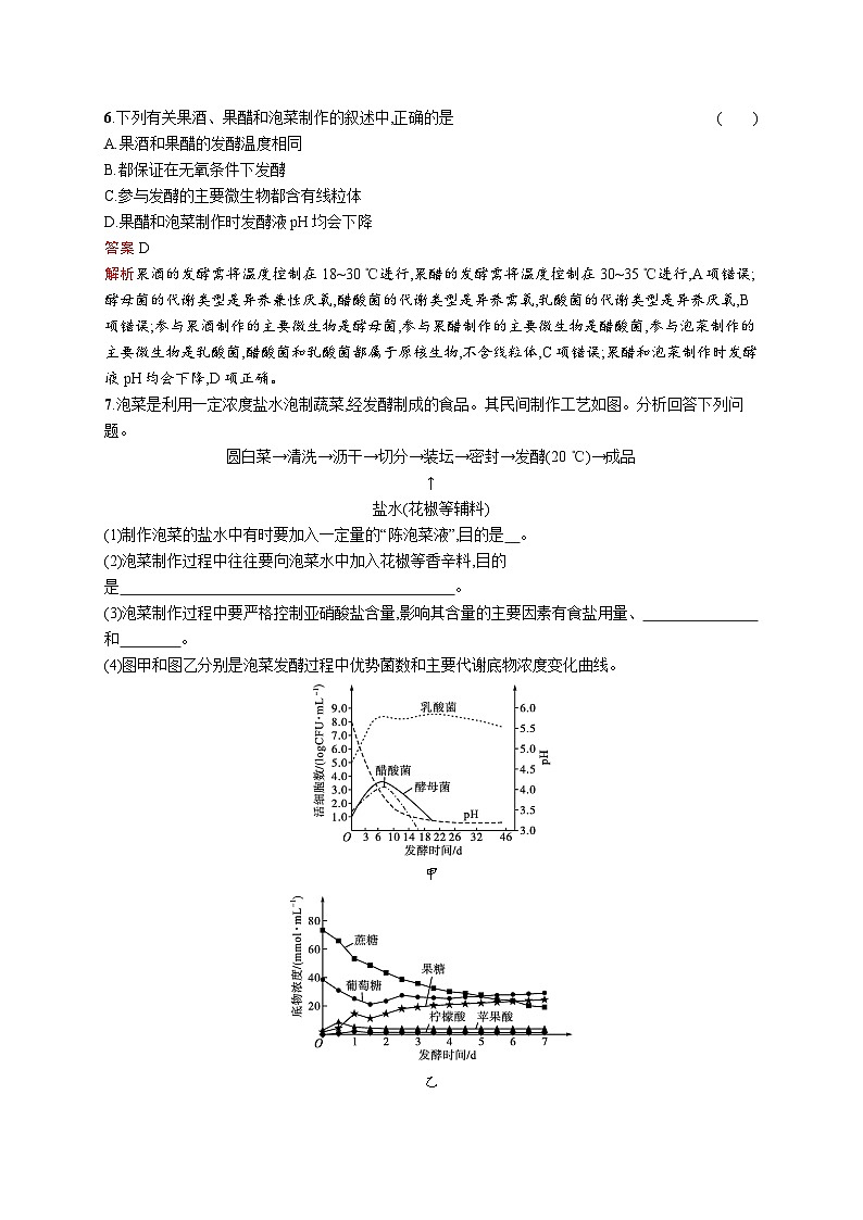 高二生物人教版2019选择性必修三同步练习第1章 第1节 传统发酵技术的应用第3页