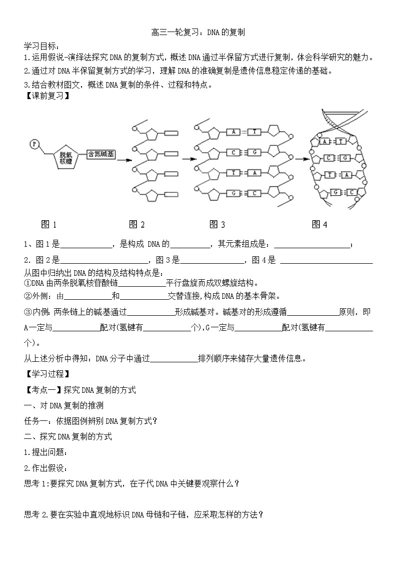 高考生物一轮复习导学案 DNA的复制第1页