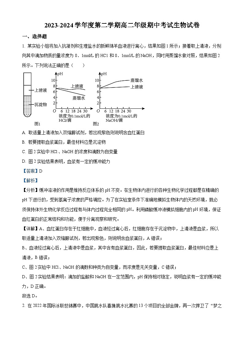 广东省湛江市部分学校2023-2024学年高二下学期期中考试生物试卷(原卷版+解析版)01