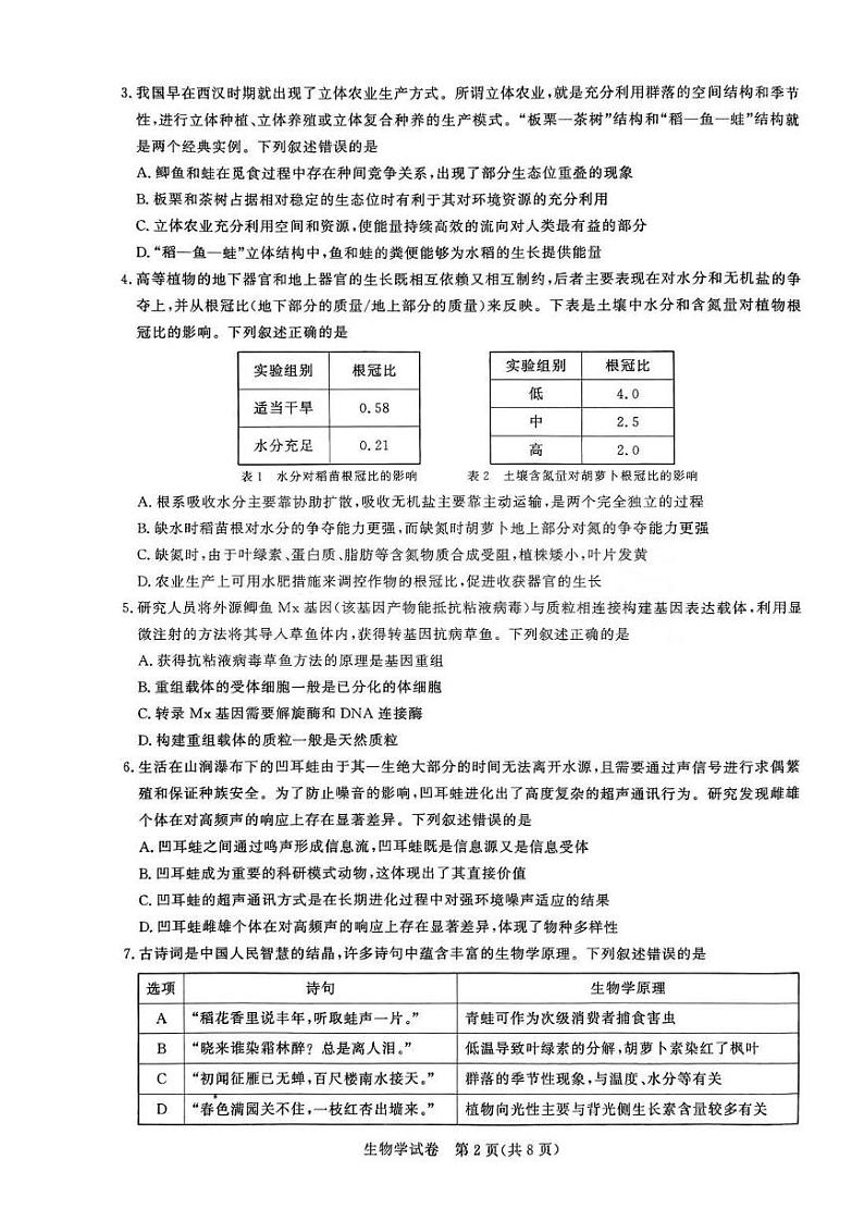 生物-湖北省圆创联盟2025届高三上学期8月开学考暨湖北省高中名校联盟2025届高三第一次联合测评试题和答案第2页