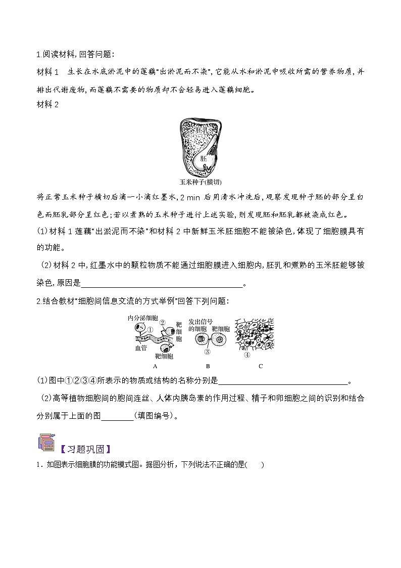 人教版(2019)高中生物必修一 3.1《细胞膜的结构和功能》导学案(原卷+解析卷)02