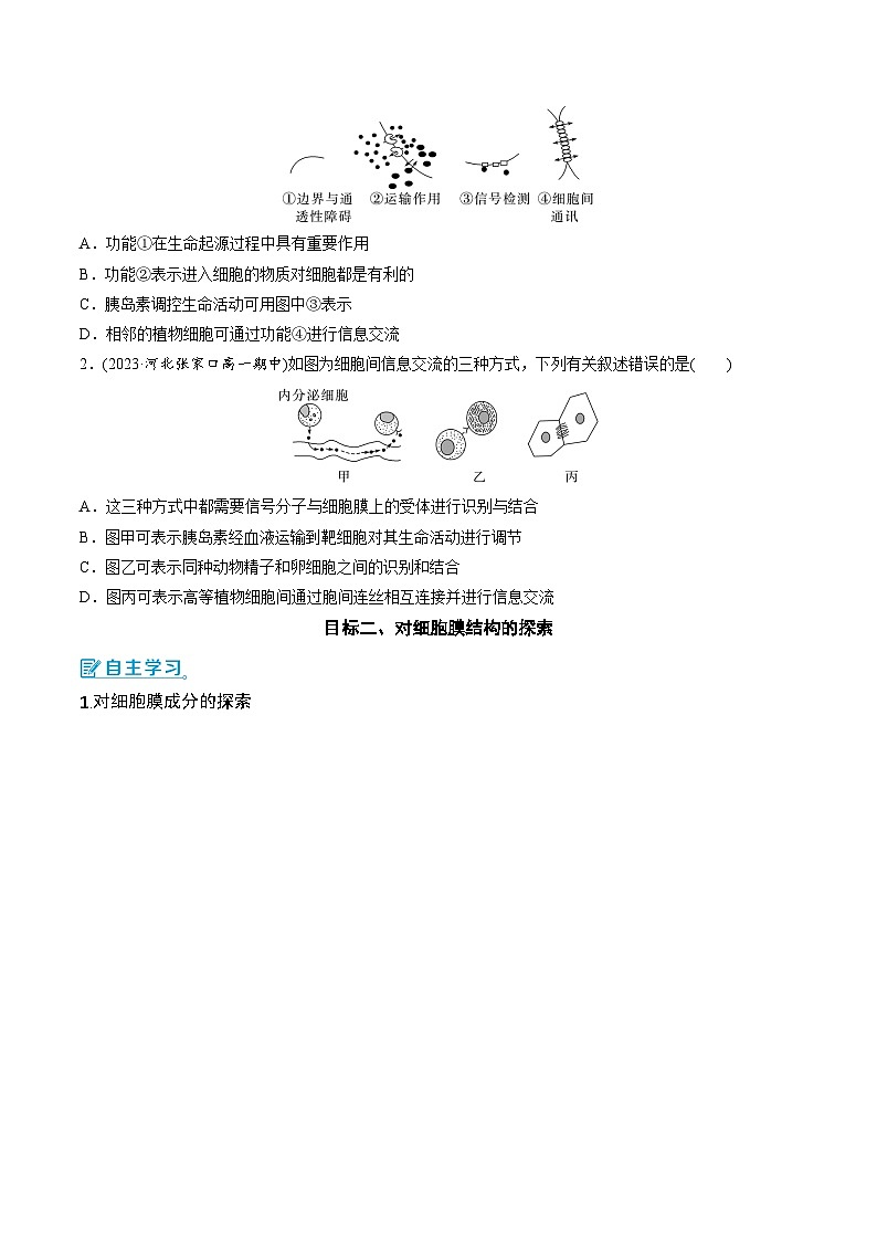 人教版(2019)高中生物必修一 3.1《细胞膜的结构和功能》导学案(原卷+解析卷)03