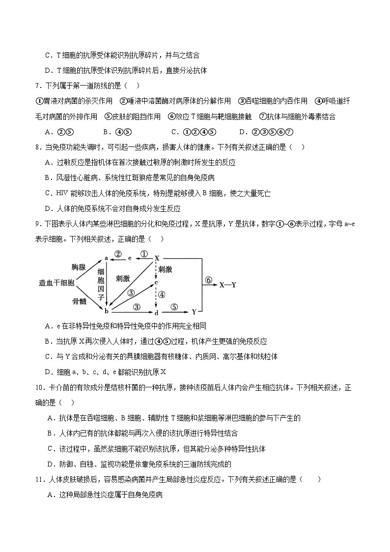 人教版高二生物选择性必修一 第4章 《免疫调节》分层练习(原卷版)第2页