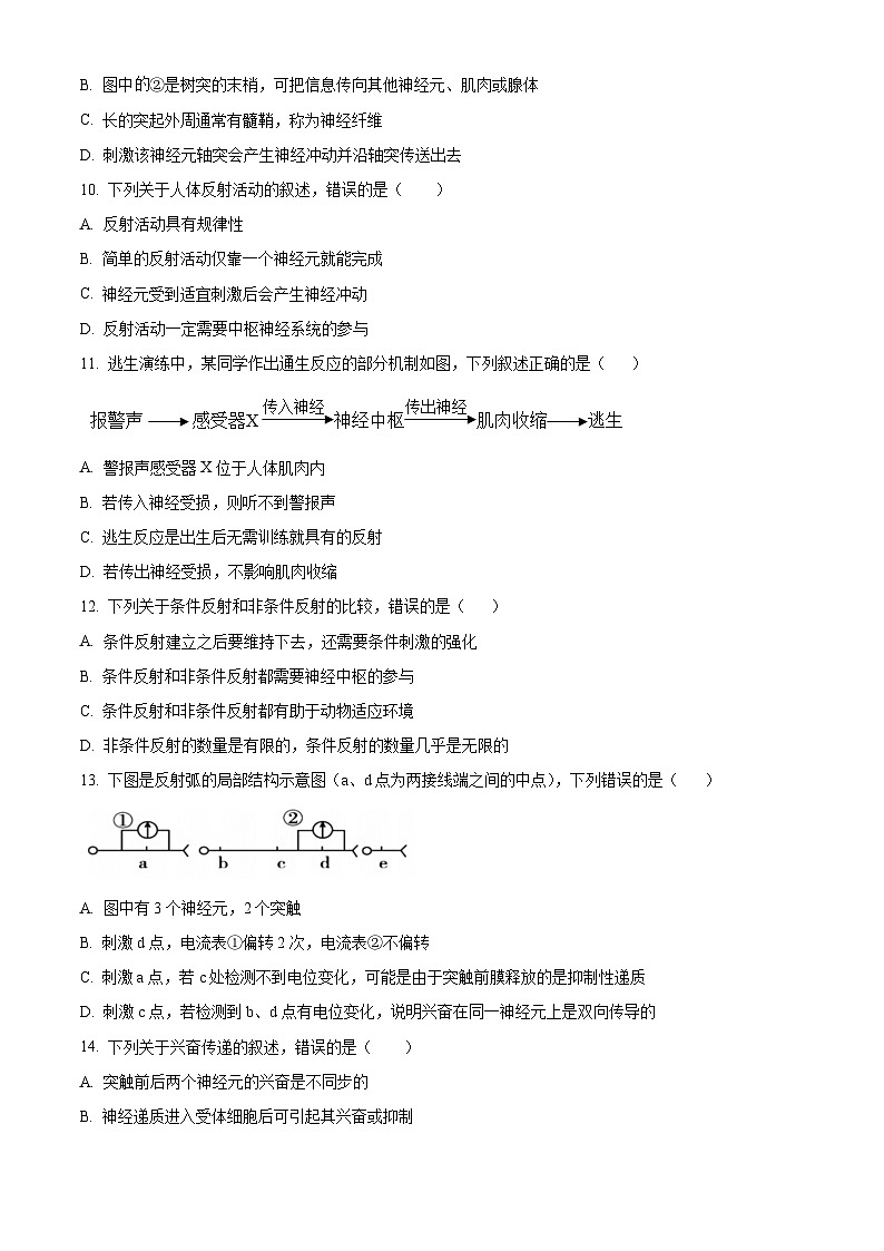 安徽省马鞍山市第二十二中学等校2022-2023学年高二上学期阶段检测生物试题03