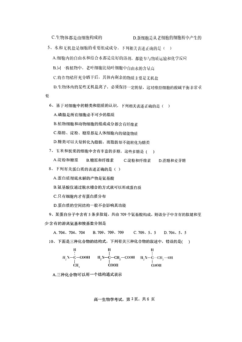 2022-2023学年高一上学期10月十堰市联合体期中联考生物试卷(附答案)02