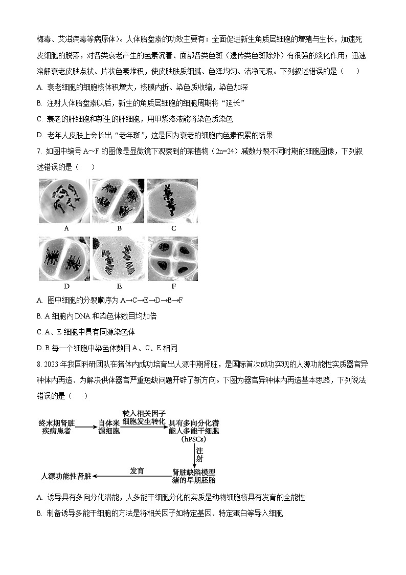 湖南省部分学校2025届高三上学期8月入学考试生物试题(Word版附解析)03