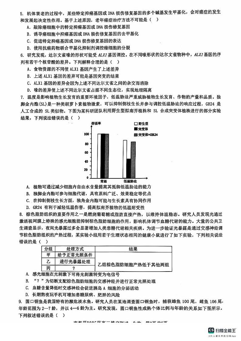 广东省南海区2024-2025学年高三上学期开学摸底测试生物试题02