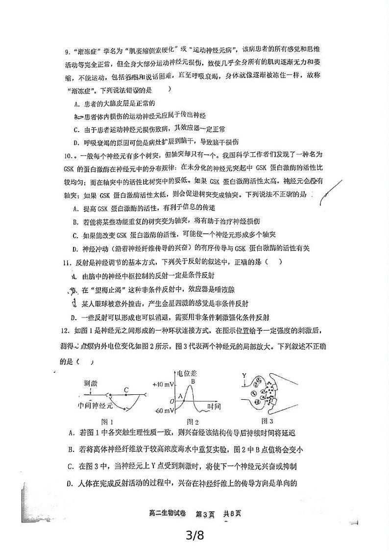 湖北省武汉市汉阳一中、江夏一中2024-2025学年高二上学期开学生物试题第3页
